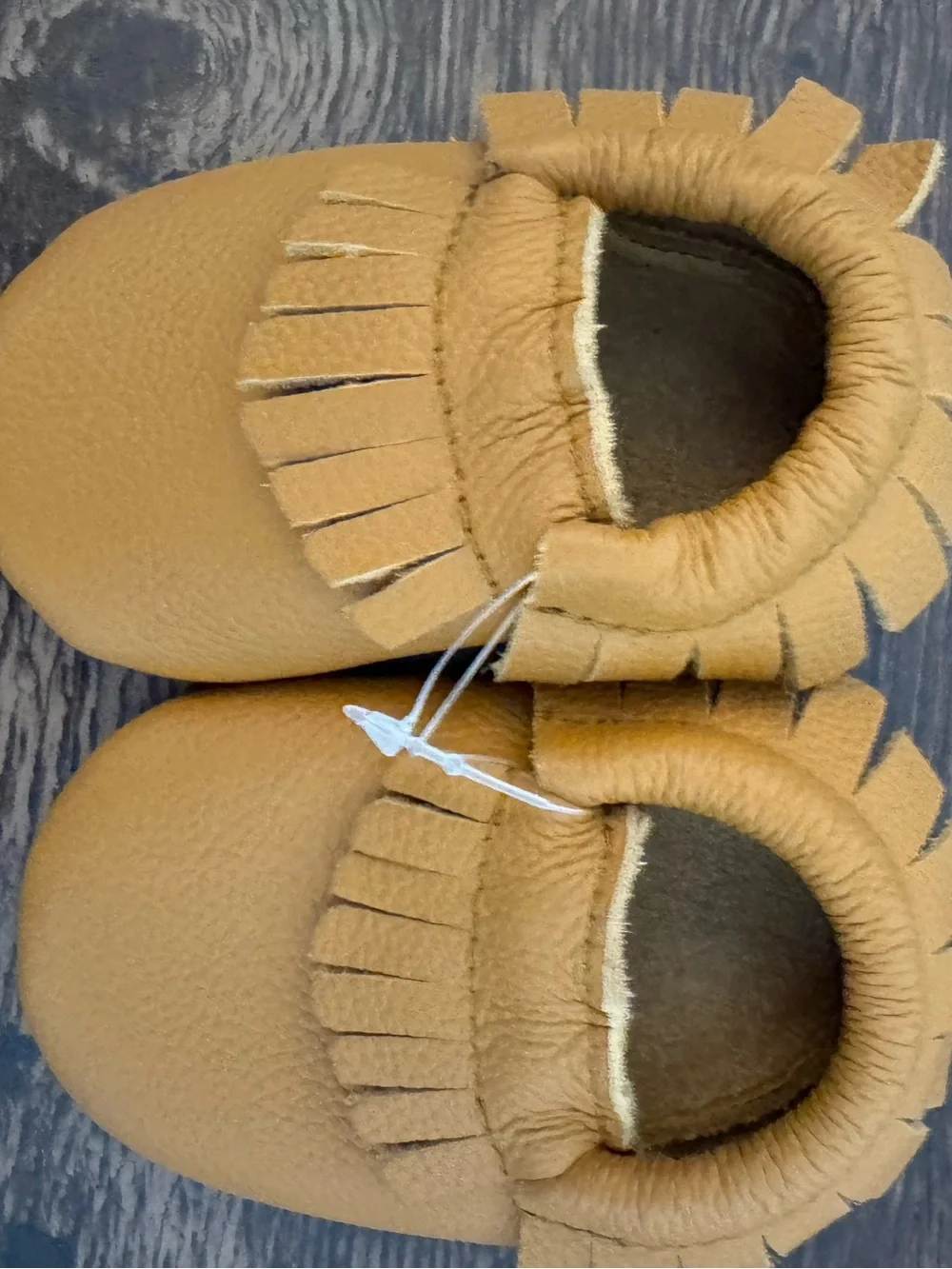 NWT Tan Brown Baby Leather Moccasins Fringe Crib Shoes Approx Size 1-2